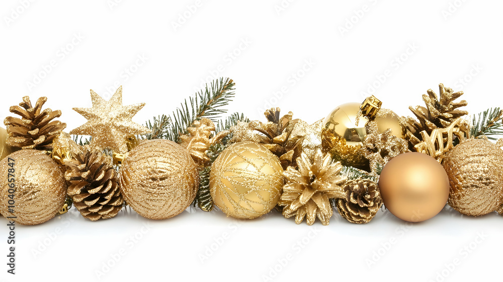 Golden Christmas decoration. Isolated on white background, - Golden Christmas decoration. Isolated on white background, -