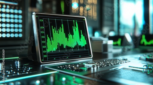 The visual representation of data in digital analytics, the financial schedule, and the monitor screen in perspective