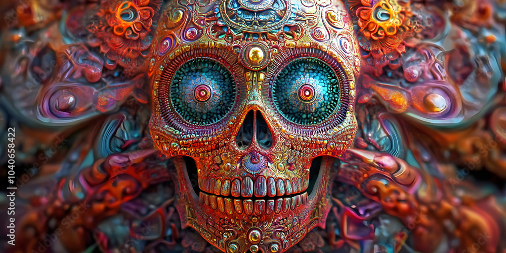 Naklejka premium close up sugar skull head, ai generated.