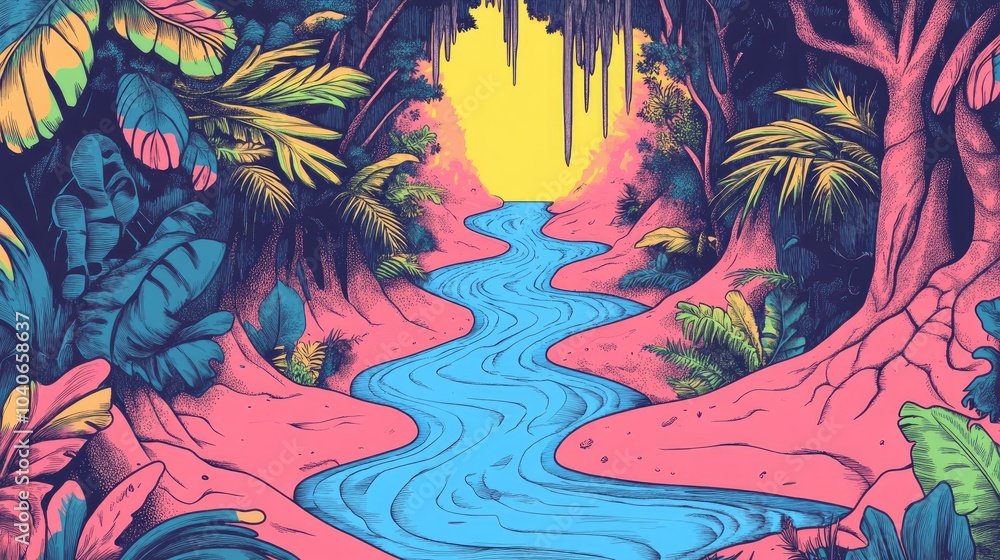 Scenic River Flowing Through Lush Forest Scenic River Flowing Through Lush Forest