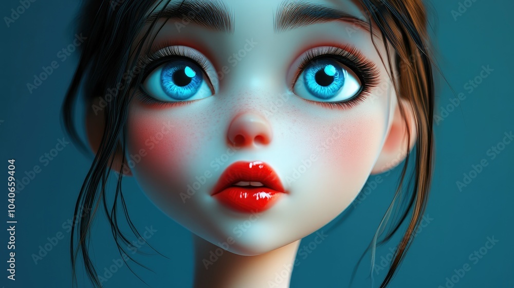 Cute 3D cartoon girl with blue eyes and red lips Cute 3D cartoon girl with blue eyes and red lips