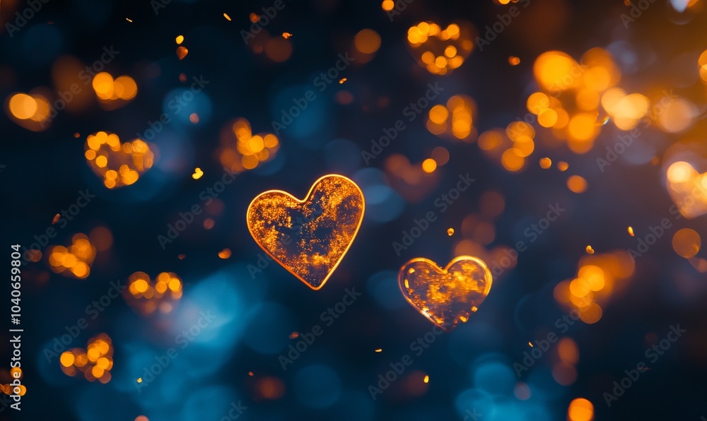 Glowing in the dark colorful heart shaped bokeh lights. Valentine's Day texture background Glowing in the dark colorful heart shaped bokeh lights. Valentine's Day texture background