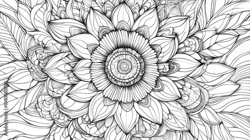 Line art of a mandala flower for drawing and coloring activities