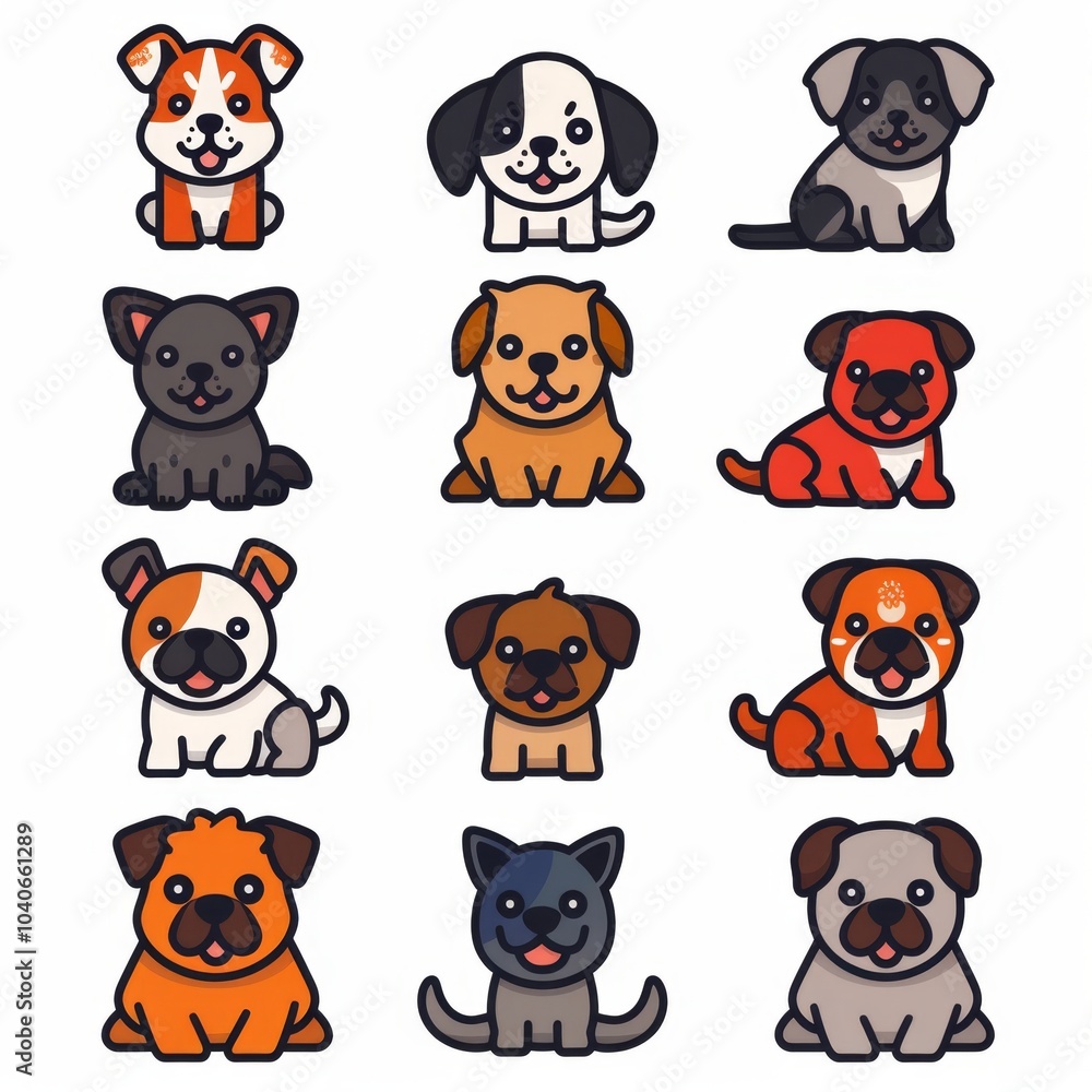 Cute dog icon set, pet animal flat symbols, puppy icons silhouettes, funny dog character pictogram Cute dog icon set, pet animal flat symbols, puppy icons silhouettes, funny dog character pictogram