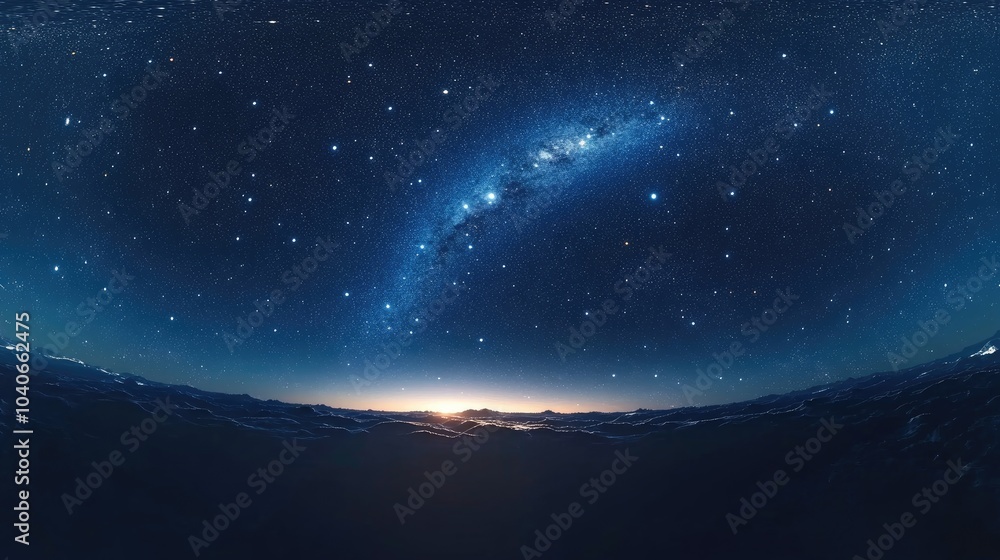 Fototapeta premium 360 degree space background with stars panorama in 3D cartoon rendering featuring equirectangular projection and HDRI environment map Night starry sky illustration