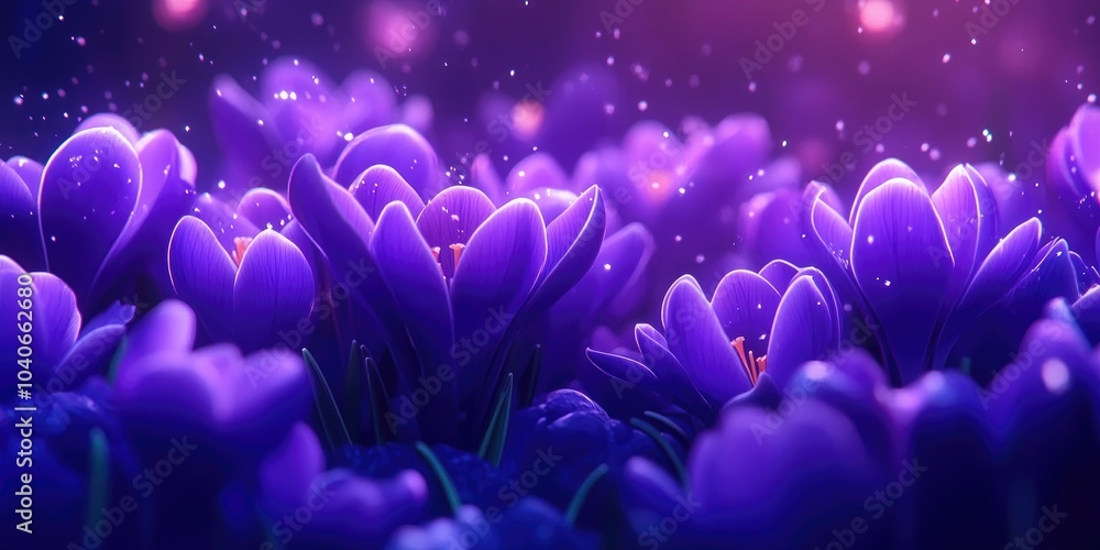 Close-up of vibrant violet-blue crocuses in bloom, Vivid violet blue crocuses in close-up bloom Close-up of vibrant violet-blue crocuses in bloom, Vivid violet blue crocuses in close-up bloom