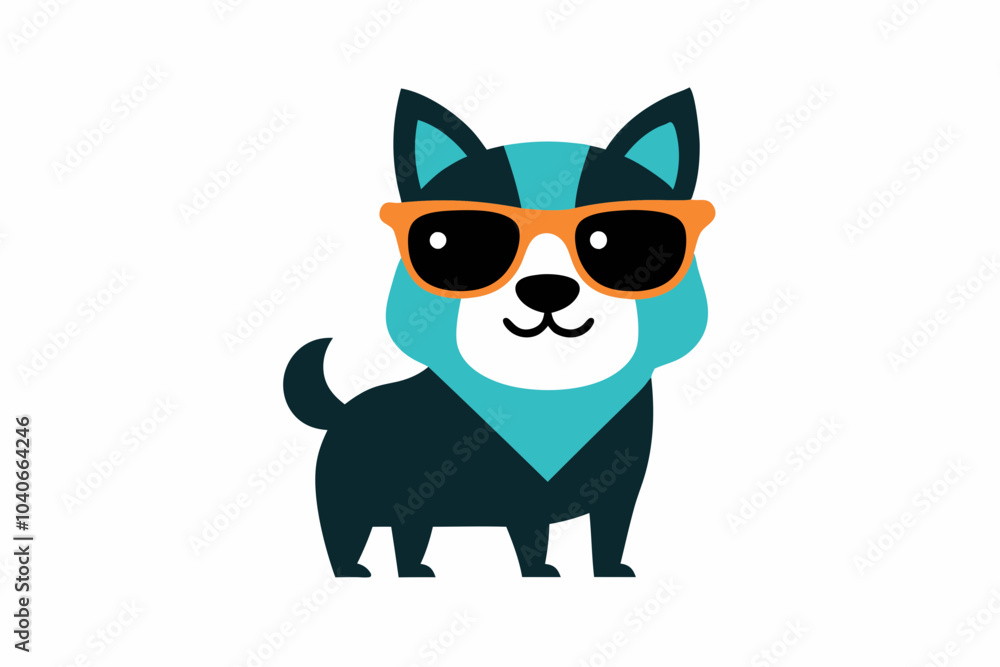 Cute cool dog wearing black glasses mascot cartoon vector illustration.on white Cute cool dog wearing black glasses mascot cartoon vector illustration.on white