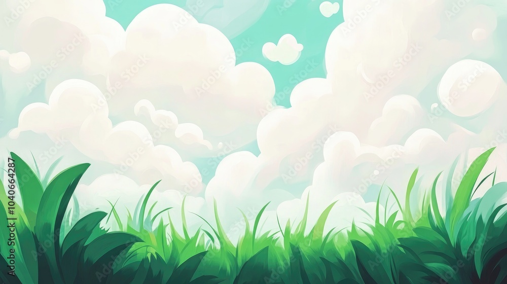 Obraz premium Grass Under a Cloudy Sky