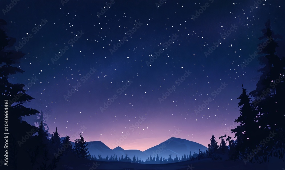 Illustration of a clear night sky filled with stars and the Milky Way visible Illustration of a clear night sky filled with stars and the Milky Way visible