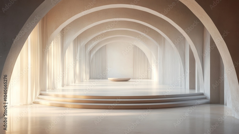 Fototapeta premium Interior architecture featuring an arched podium in a 3D render