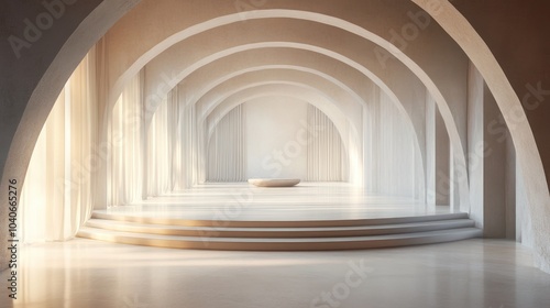 Interior architecture featuring an arched podium in a 3D render