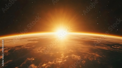 Epic sunrise from space in 3D cartoon rendering