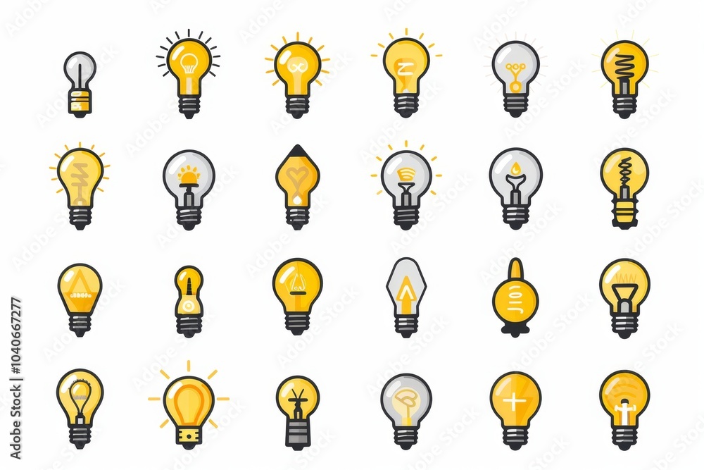 Fototapeta premium Light bulb flat icon set, light bulb icons collection, simple minimal logos isolated on white