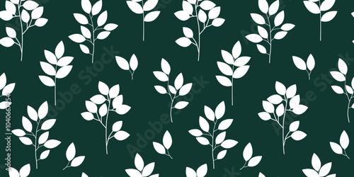 Seamless pattern with veto silhouettes with leaves on a moochrome background. Vector graphics.