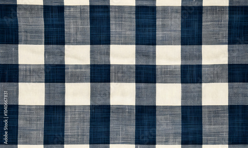 Classic Blue and White Gingham Checkered Fabric Pattern
