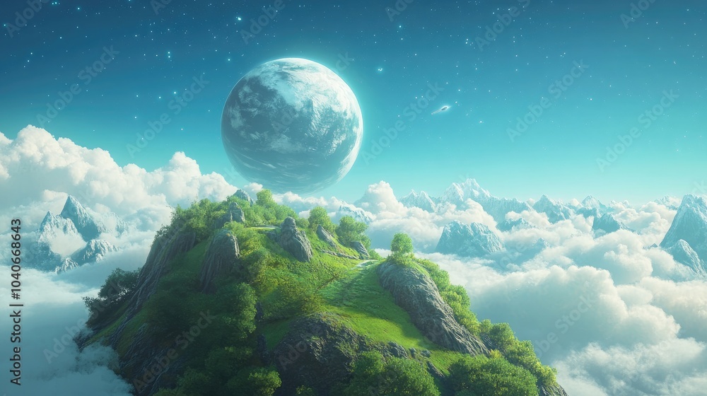 Cartoon landscape of a planet in 3D rendering Cartoon landscape of a planet in 3D rendering