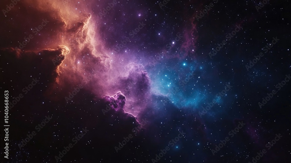 Colorful outer space backdrop featuring stars and a nebula gas cloud showcasing a science fiction illustration in 3D render Colorful outer space backdrop featuring stars and a nebula gas cloud showcasing a science fiction illustration in 3D render