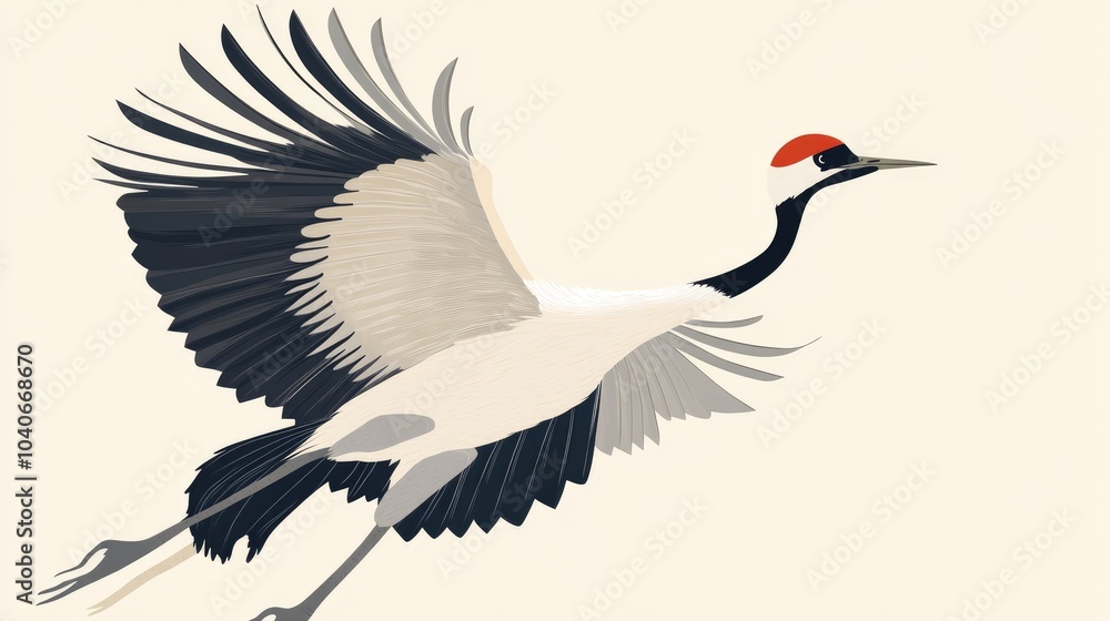Illustration of a crane in motion with its wings spread wide Illustration of a crane in motion with its wings spread wide