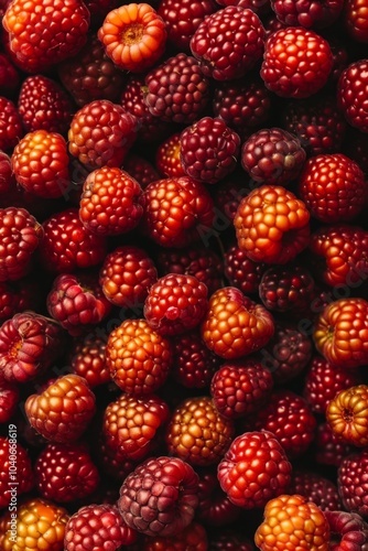 Salmonberry texture background, Rubus spectabilis fruits pattern, many salmonberries mockup, bramble berries photo