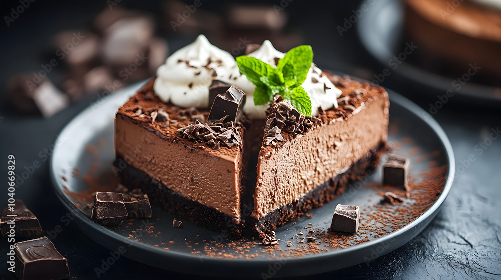 Rich Chocolate Cheesecake Presentation: A Luscious Blend of Flavors and Textures Decorated with Elegance Rich Chocolate Cheesecake Presentation: A Luscious Blend of Flavors and Textures Decorated with Elegance