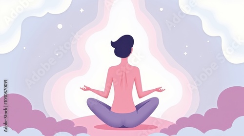 Wallpaper Mural An illustration of a person sitting peacefully in a meditative pose, surrounded by swirling pastel colors. Torontodigital.ca