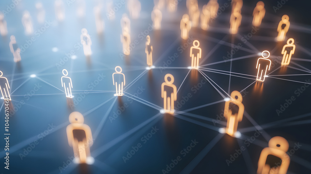 Fototapeta premium Pions d'échecs interconnectés dans un réseau, concept de réseau dans la stratégie de gestion des ressources humaines