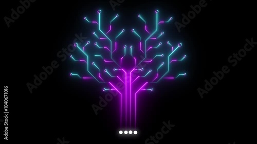 PNG Alpha. Abstract digital dot line particle data background connecting technology concept 3d Circuit Board with neon line moving electrons Data Flow Loop Background Animation