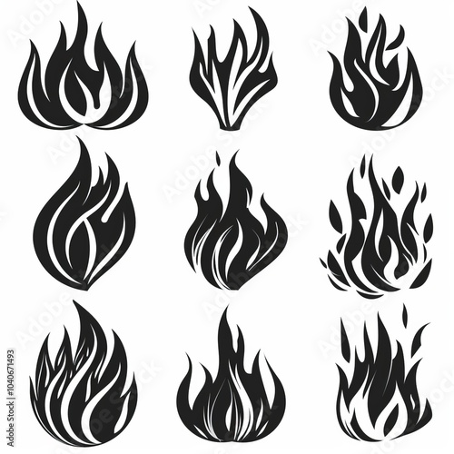 Fire icon, flame bonfire sign, campfire symbol, burn graphic element, fire emblem, grill pictogram