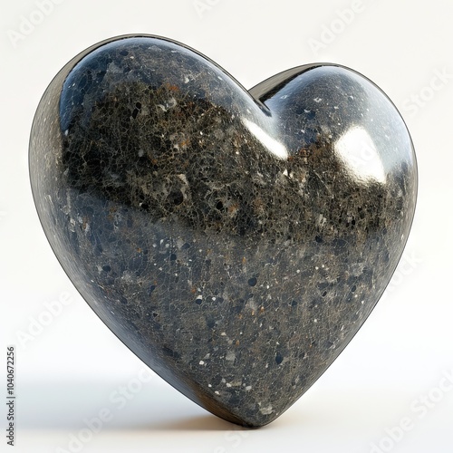 Stone Heart, Polished Granite Heart, Pebble Love Symbol 3d Imitation, White Background