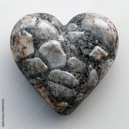 Stone Heart, Polished Granite Heart, Pebble Love Symbol 3d Imitation, White Background