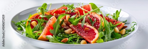 Grapefruit, Pine Nuts, Salad with Arugula Garnish, Beets. Fruits, Nuts and Vegetables Salat Isolated