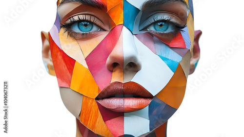Abstract portrait of woman with geometric colorful face
