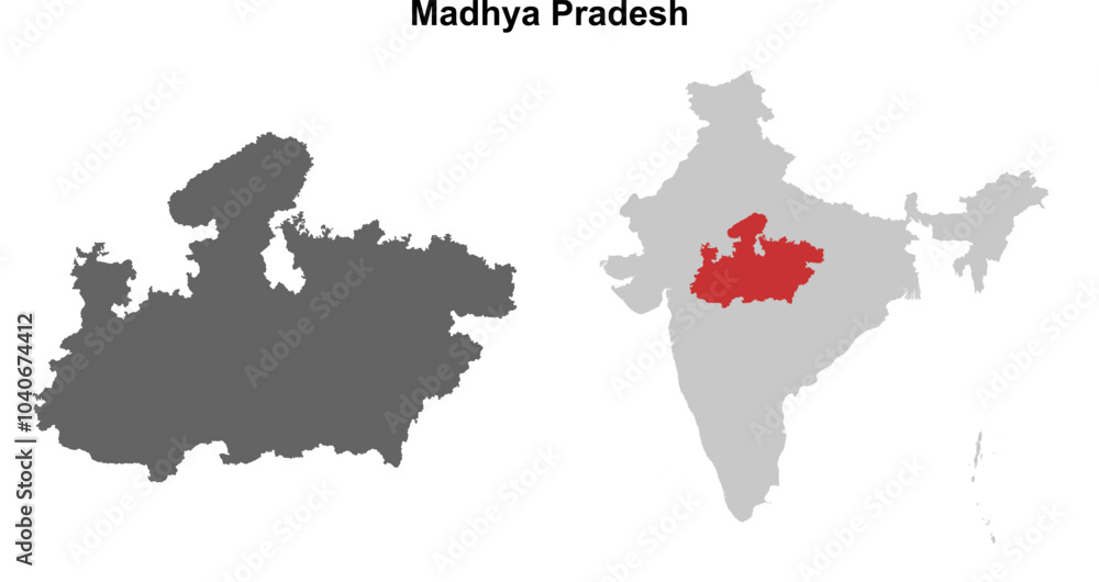 Fototapeta premium Madhya Pradesh state outline map set