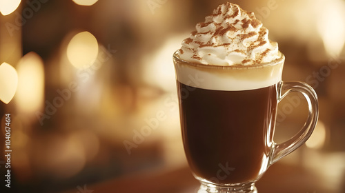 Decadence in a Cup: An Irish Coffee with Cinnamon and Whipped Cream in a Cozy CafÚ Setting