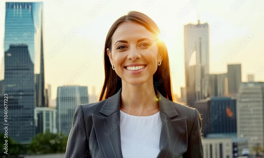 Confident Smiling Businesswoman Portrait Outdoors in a Modern City Setting Confident Smiling Businesswoman Portrait Outdoors in a Modern City Setting