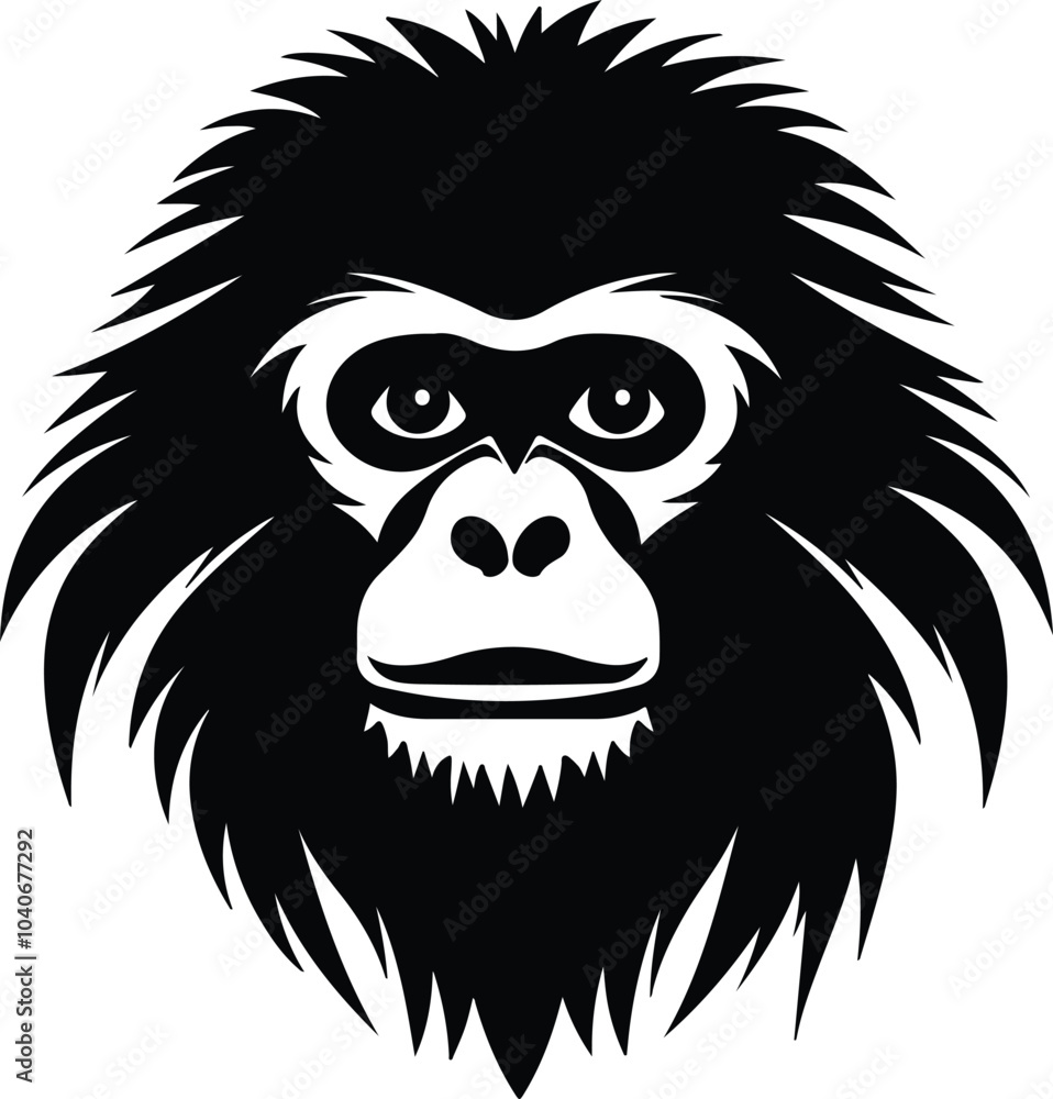 Fototapeta premium Black silhouette of gibbon head