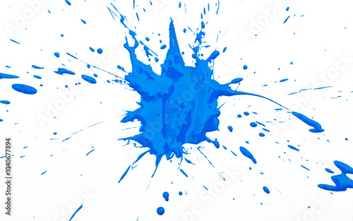 Colorful blue blot with drops and drips isolated on white