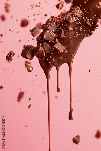 Dark Chocolate Falling and Dripping with Crumbled Chunks photo