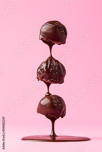 Chocolate Truffles Drizzled with Rich Dark Chocolate Sauce photo