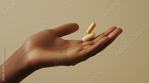 Hand Grasping Various Colorful Pills and Capsules photo