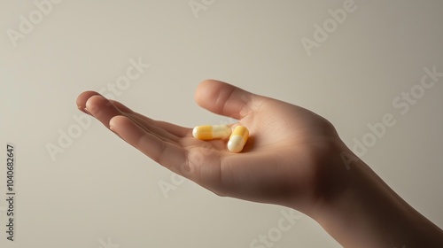 Hand Holding Colorful Pills and Capsules photo