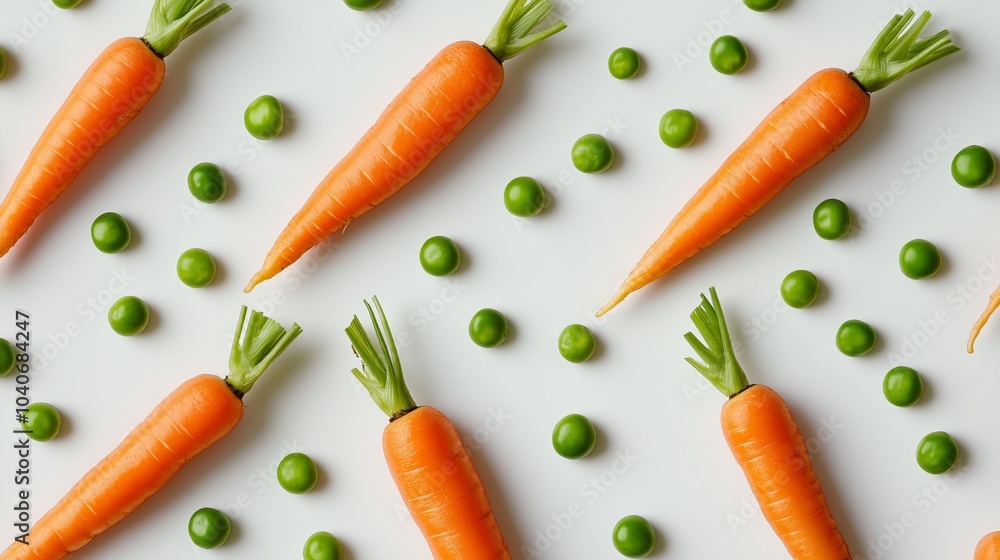 resh Carrots and Green Peas on a White Background resh Carrots and Green Peas on a White Background