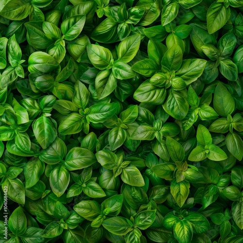 Many fresh Basil leaves texture background, fragrant spices pattern, Ocimum basilicum mockup, great basil