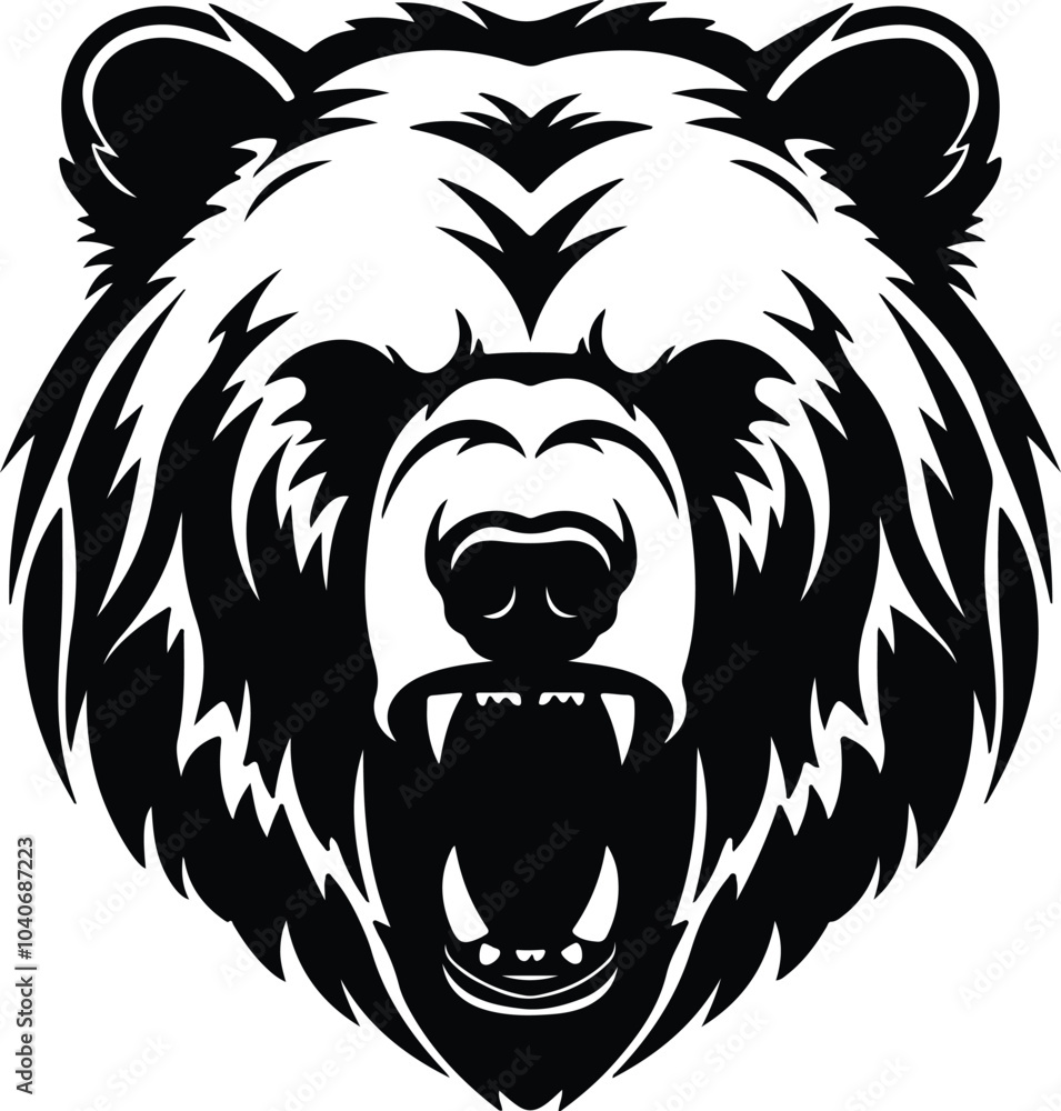 Fototapeta premium Black silhouette of grizzly bear head