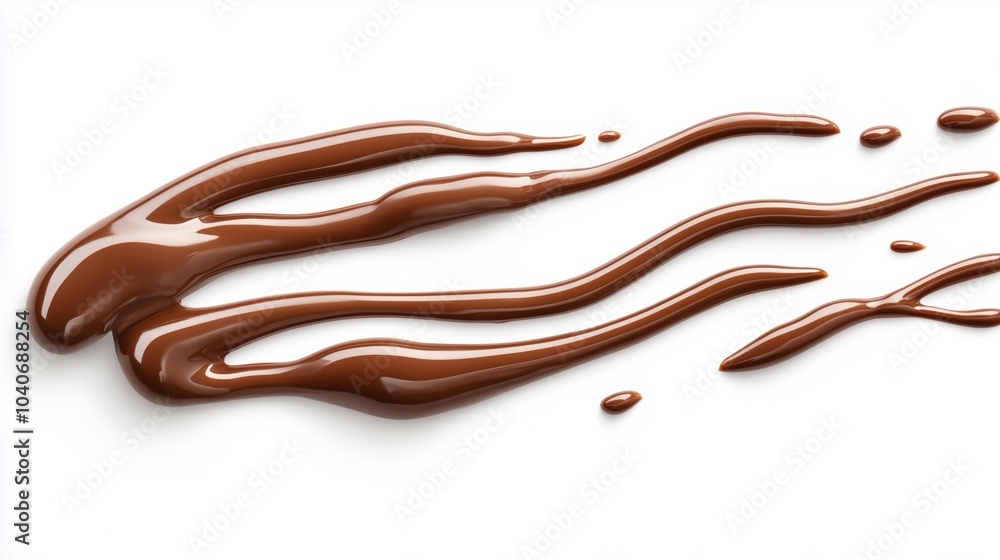 Smooth Melted Chocolate Drizzled on White Background Smooth Melted Chocolate Drizzled on White Background