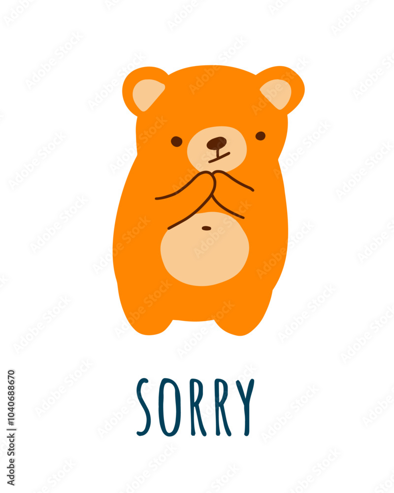 Adorable bear feeling sorry. Apologize card. Hand drawn vector illustration. Adorable bear feeling sorry. Apologize card. Hand drawn vector illustration.