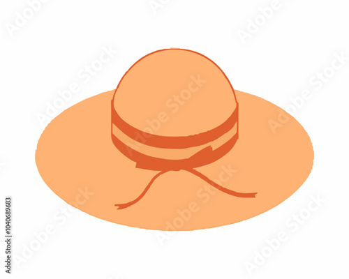 Straw hat, women beach clothing. Sun headwear for sea vacation. Summer sunhat with ribbon and brims. Head wearing, girls accessory. Flat vector illustration isolated on white background
