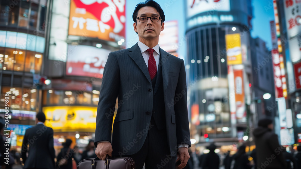 交差点に立つ決意のビジネスマン