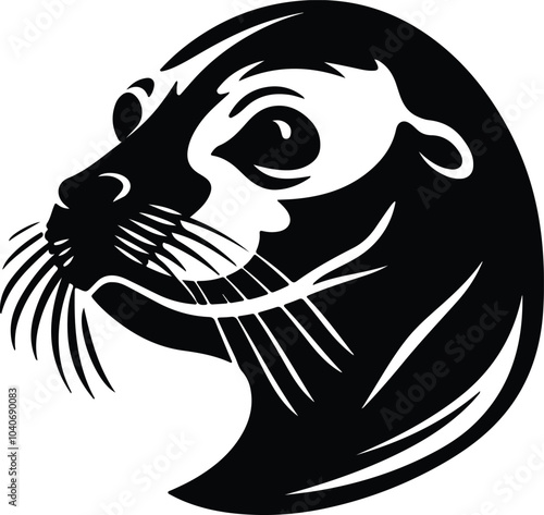 Black silhouette of harp seal head