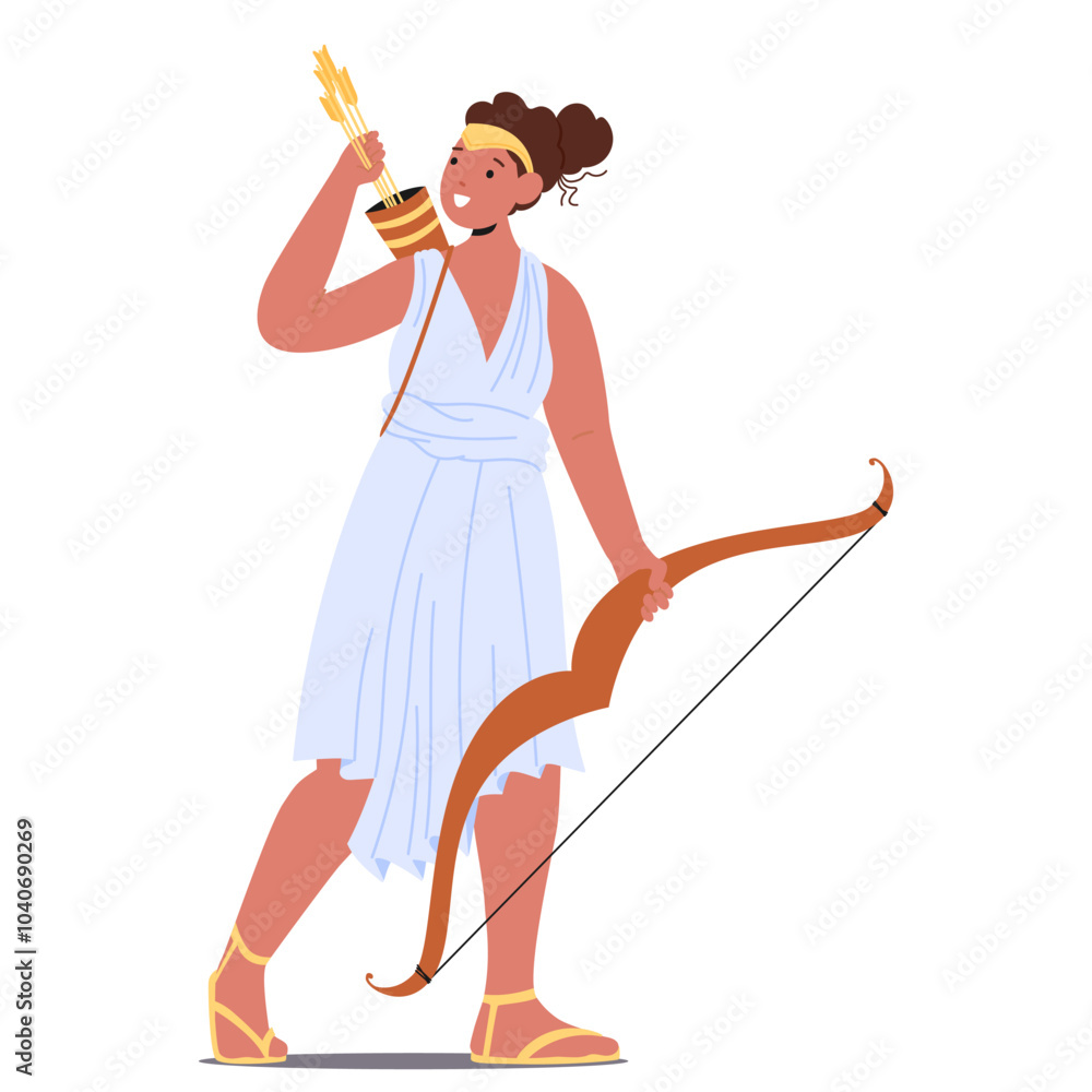 Artemis Ancient Greek Goddess Character Holding A Bow And Arrow, Symbolizing Strength And Mythological Power Artemis Ancient Greek Goddess Character Holding A Bow And Arrow, Symbolizing Strength And Mythological Power